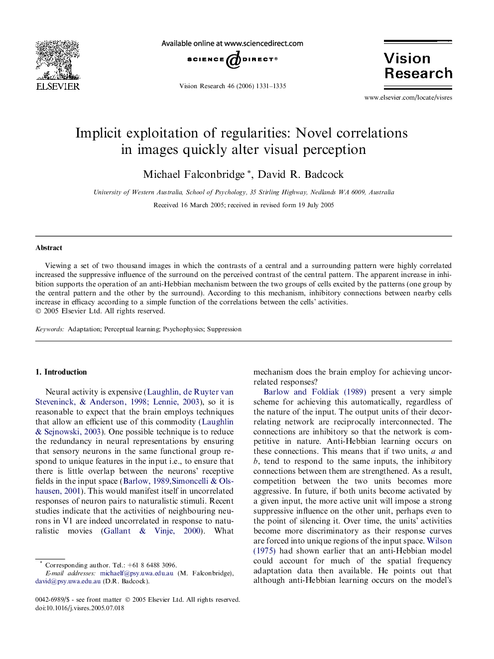 Implicit exploitation of regularities: Novel correlations in images quickly alter visual perception