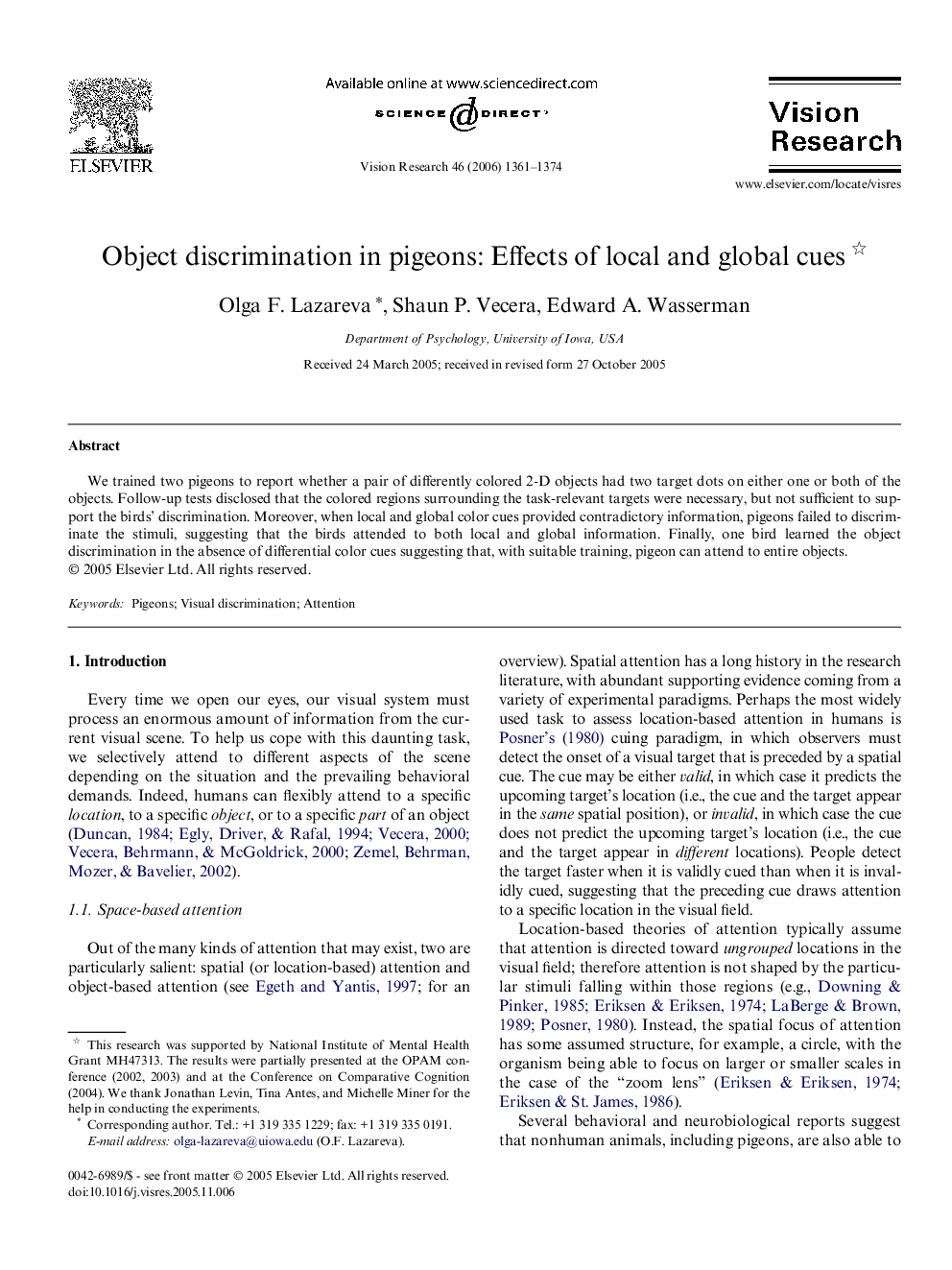 Object discrimination in pigeons: Effects of local and global cues 