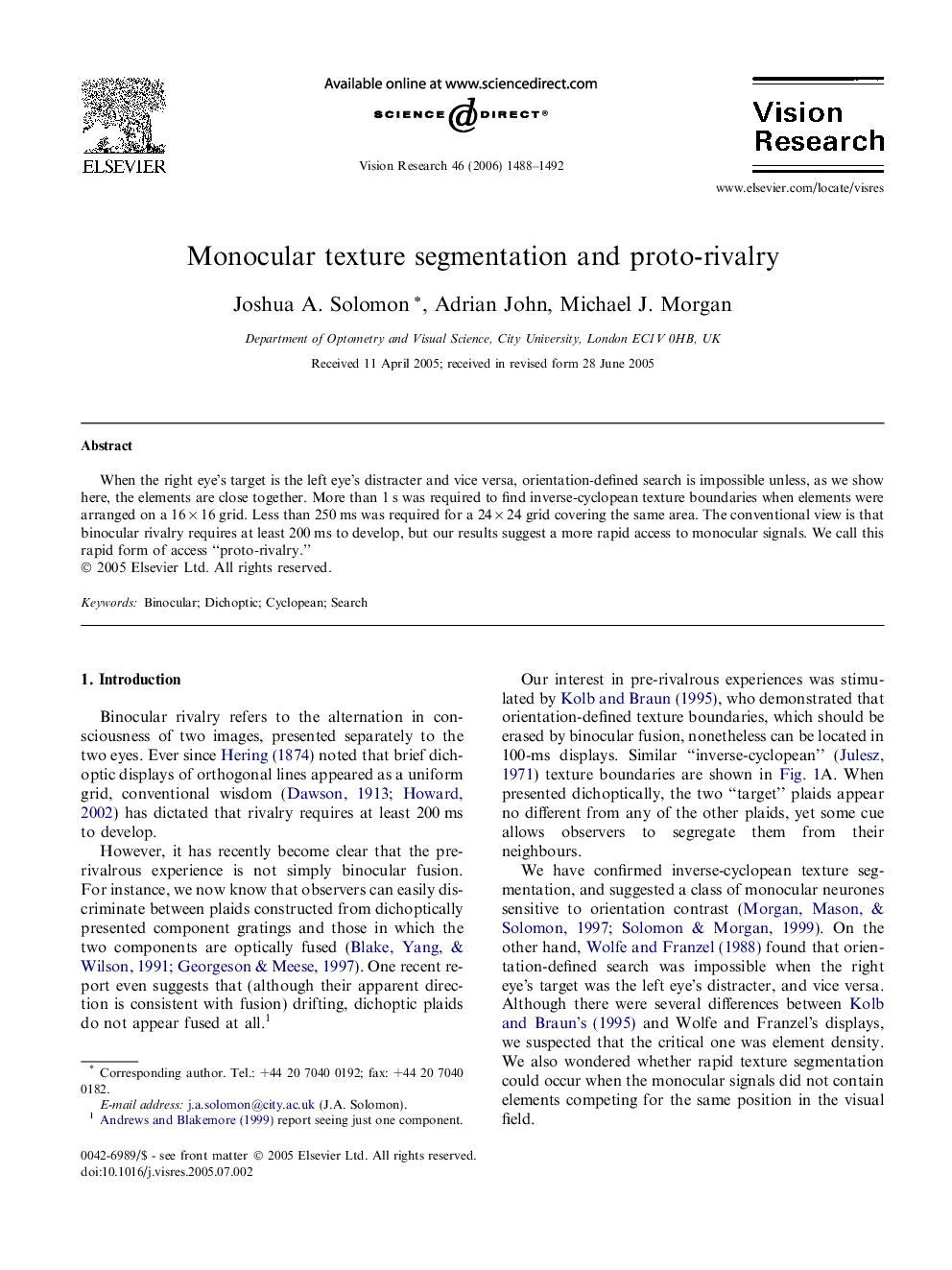 Monocular texture segmentation and proto-rivalry