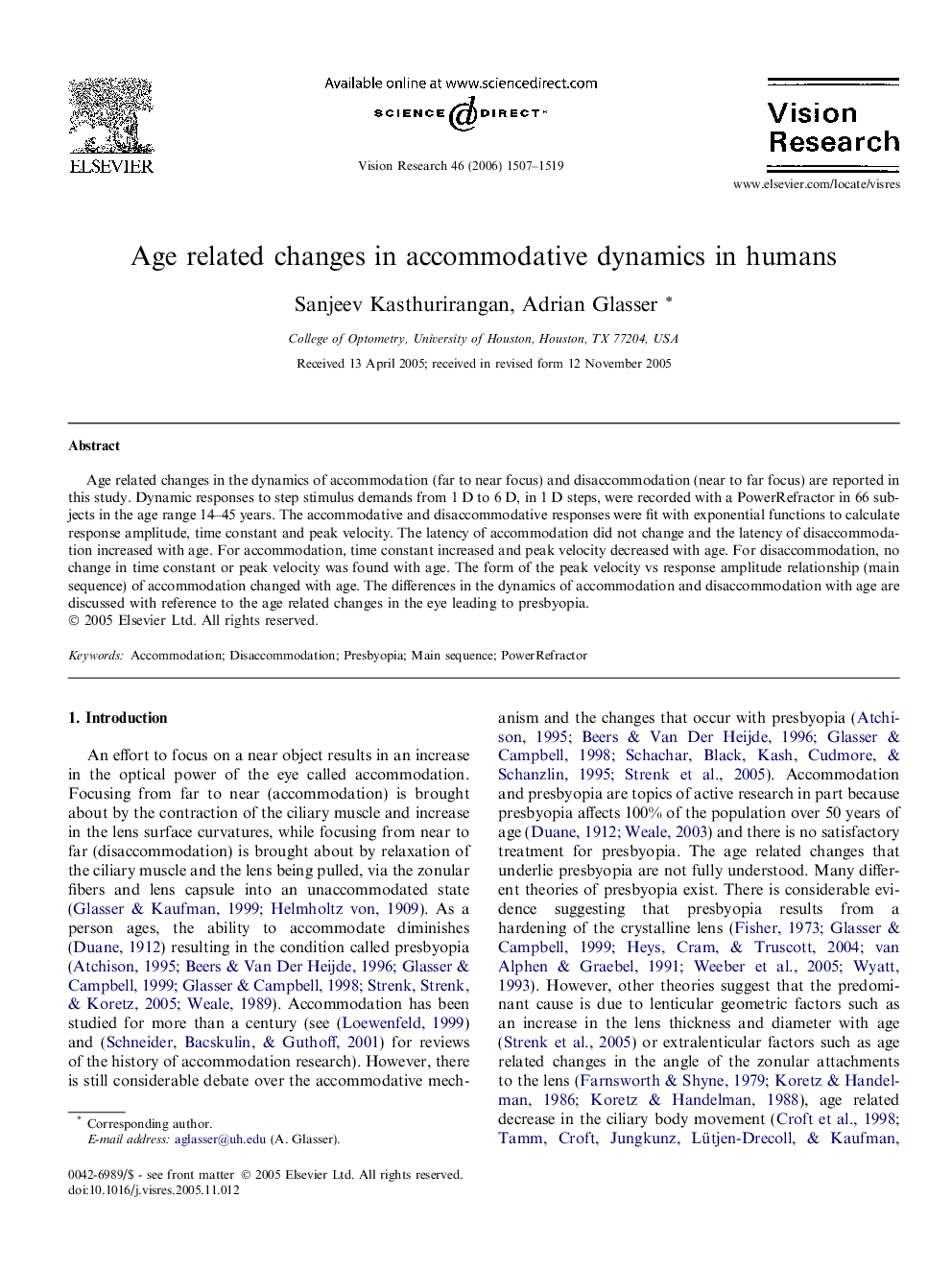 Age related changes in accommodative dynamics in humans