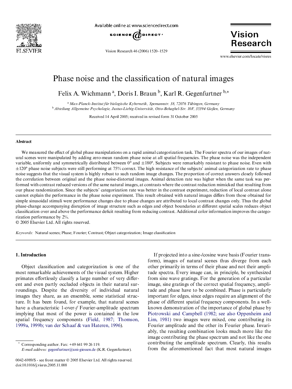 Phase noise and the classification of natural images