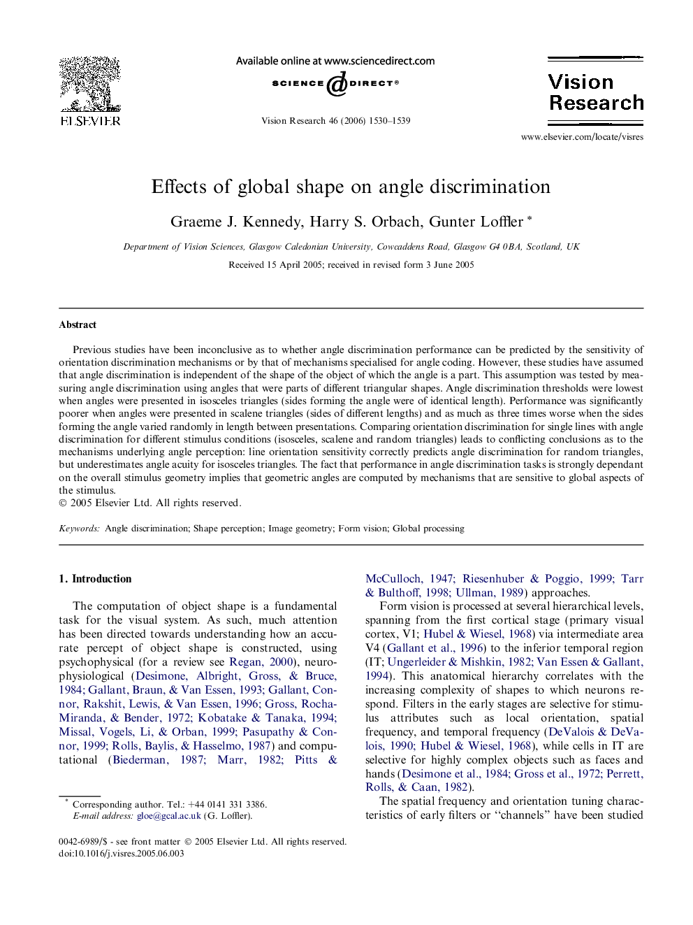 Effects of global shape on angle discrimination