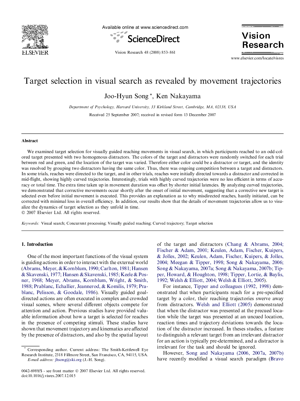 Target selection in visual search as revealed by movement trajectories