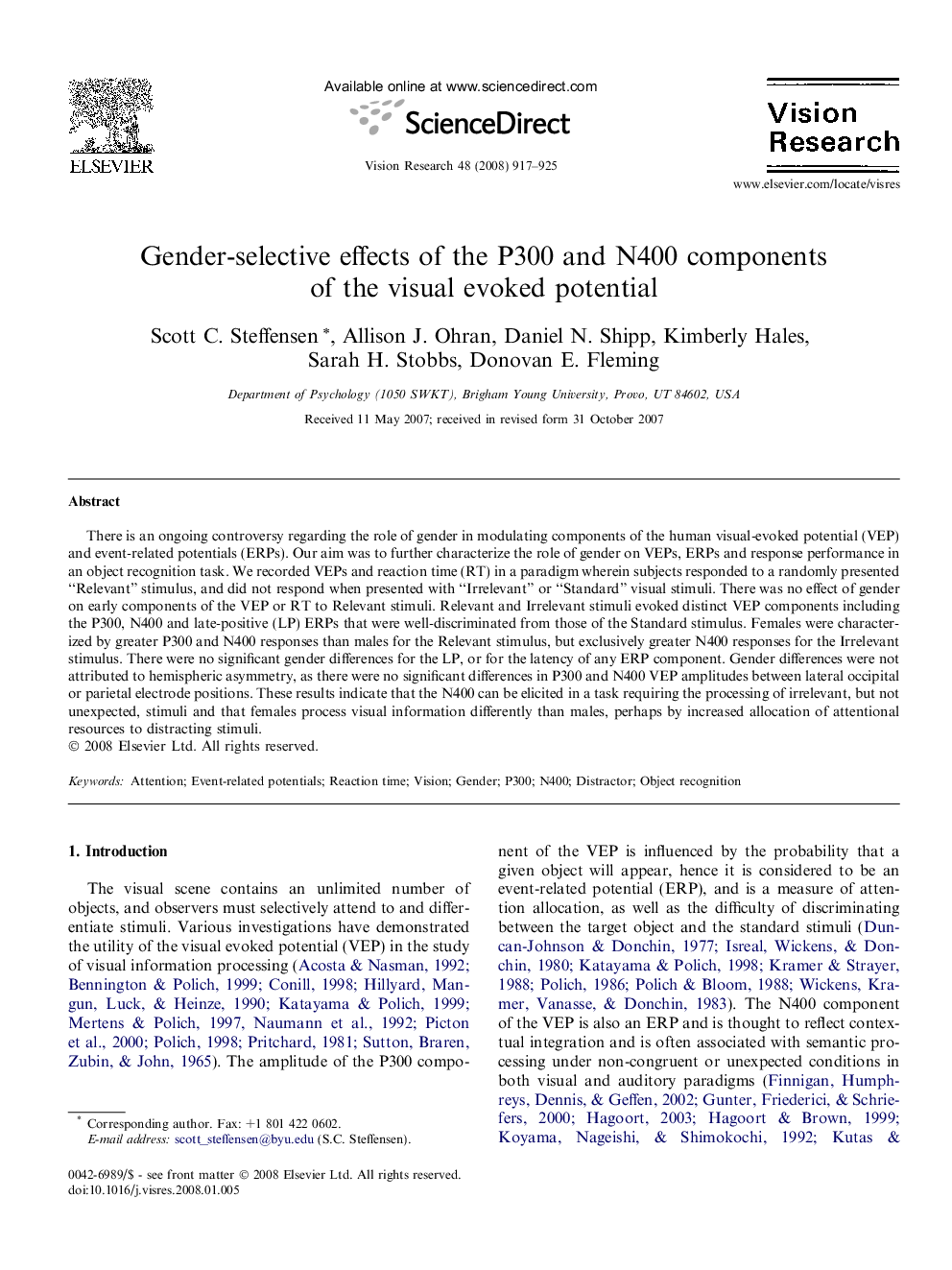 Gender-selective effects of the P300 and N400 components of the visual evoked potential