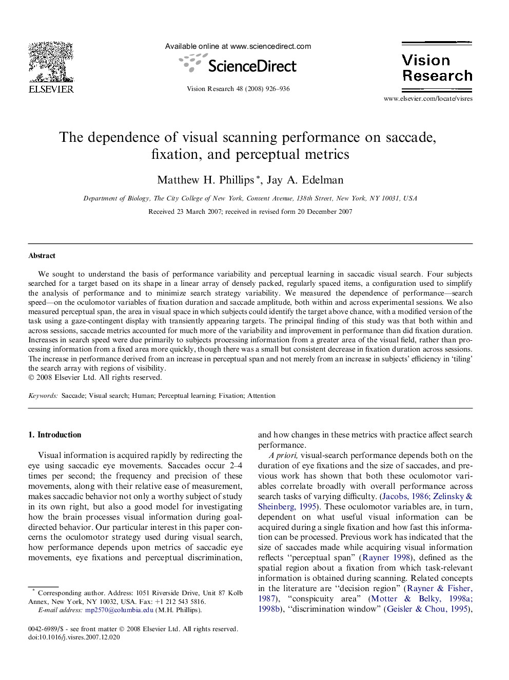 The dependence of visual scanning performance on saccade, fixation, and perceptual metrics