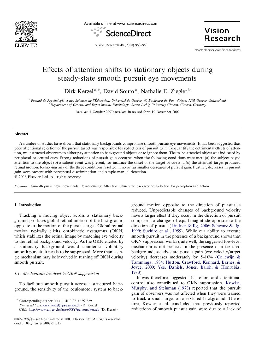 Effects of attention shifts to stationary objects during steady-state smooth pursuit eye movements