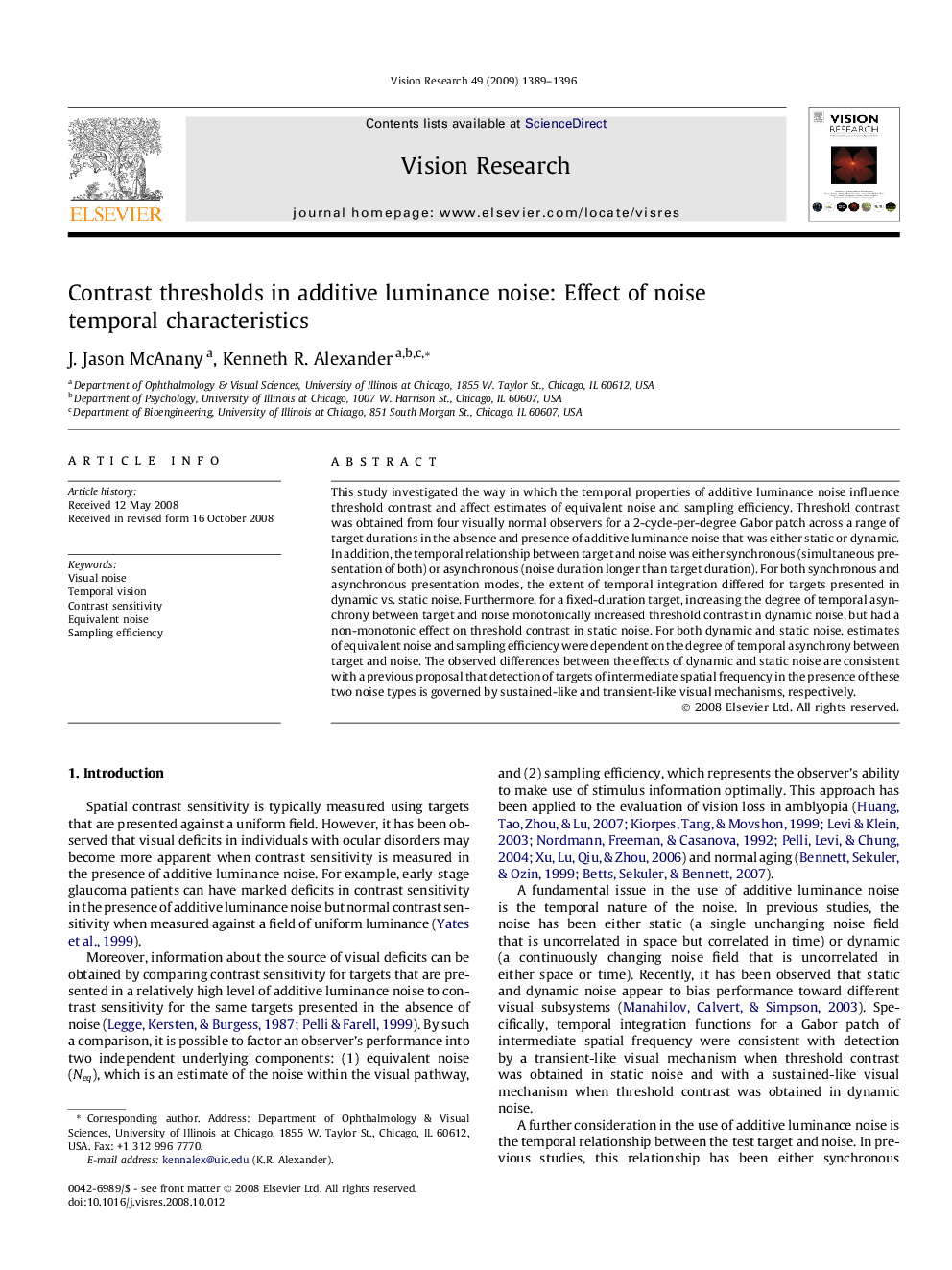 Contrast thresholds in additive luminance noise: Effect of noise temporal characteristics