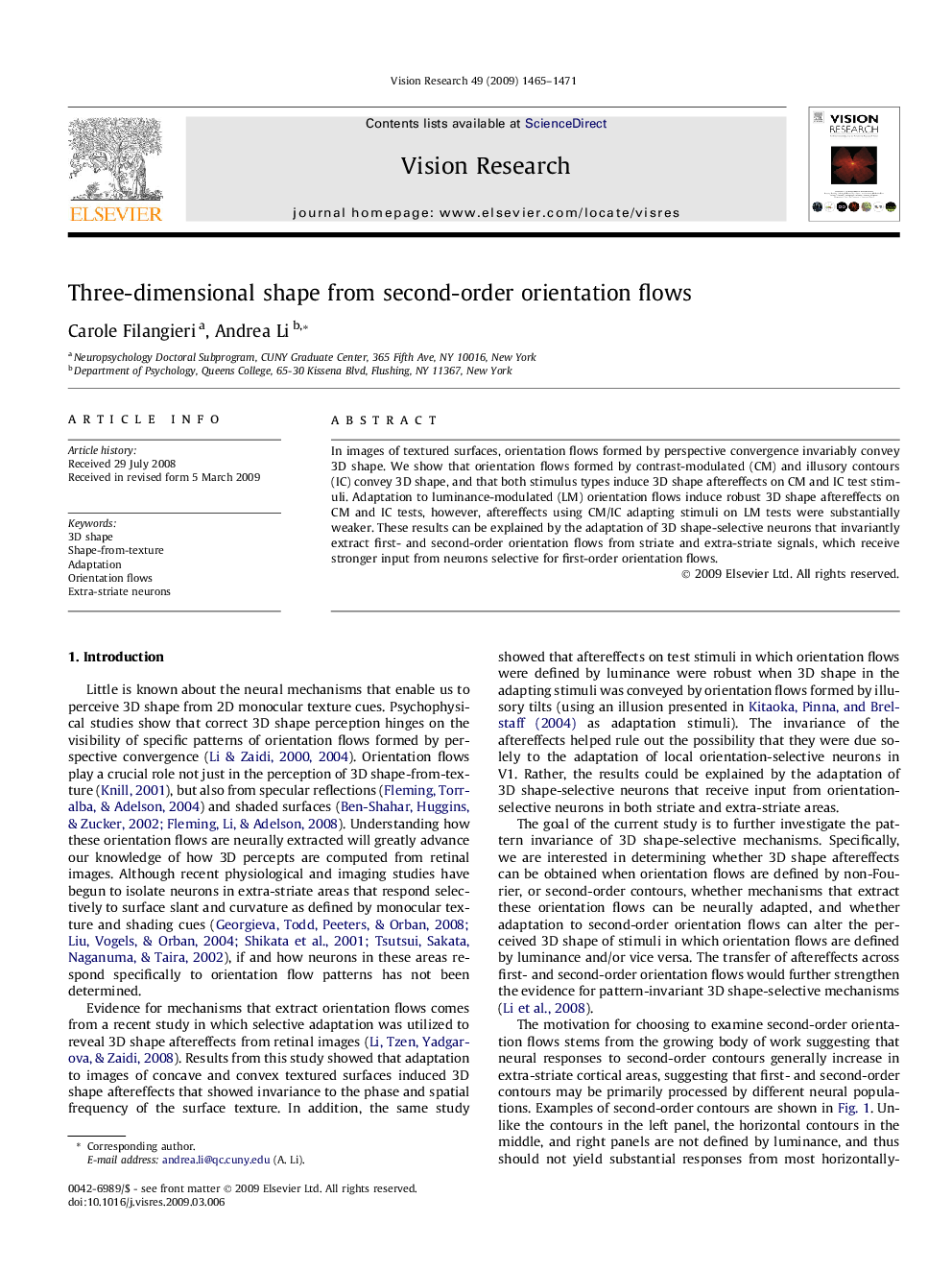 Three-dimensional shape from second-order orientation flows