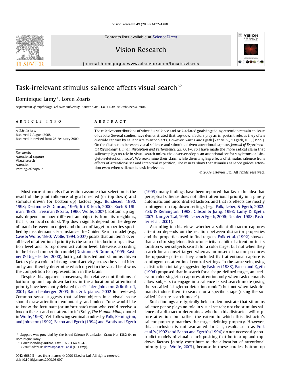 Task-irrelevant stimulus salience affects visual search 