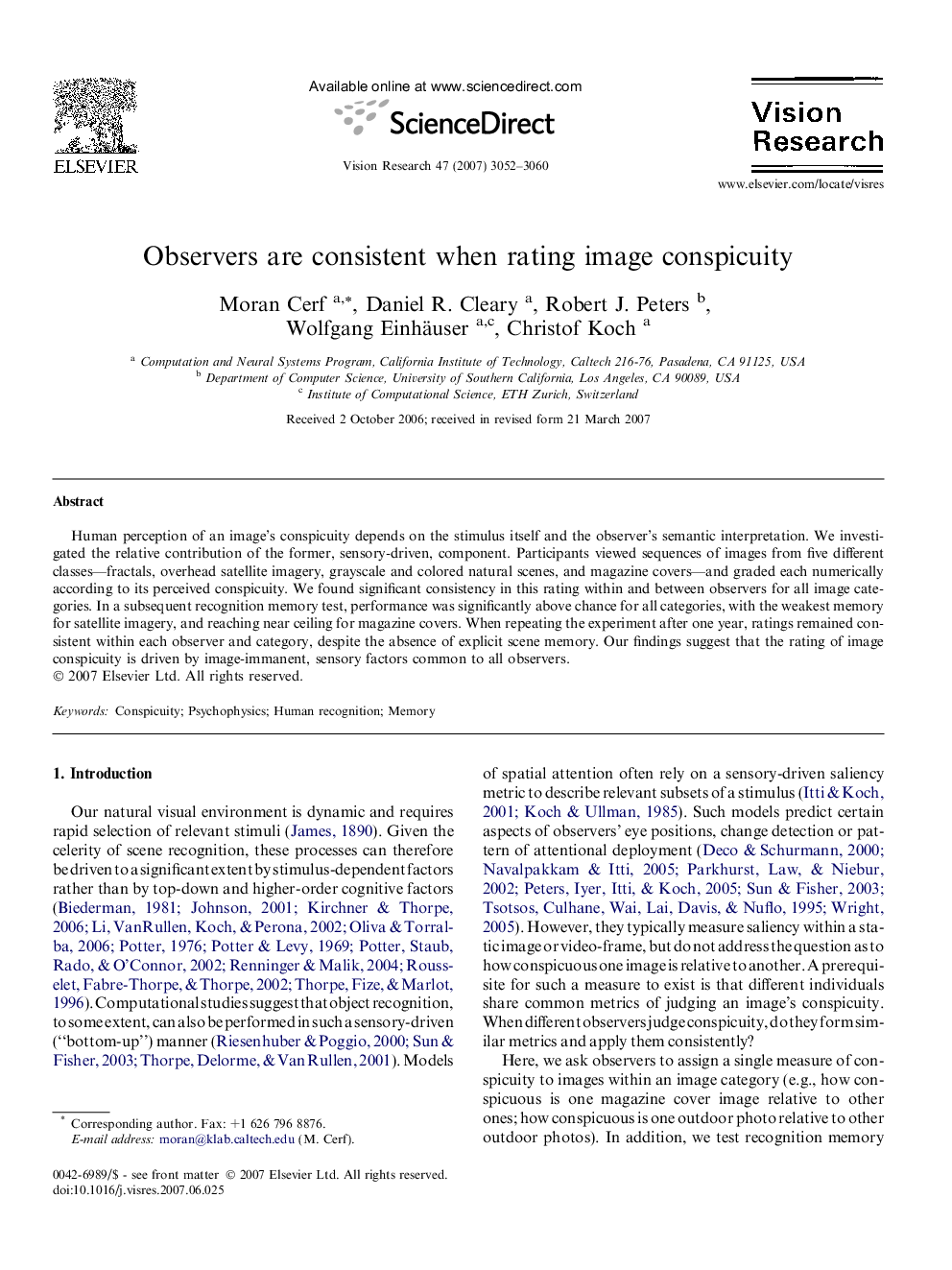 Observers are consistent when rating image conspicuity