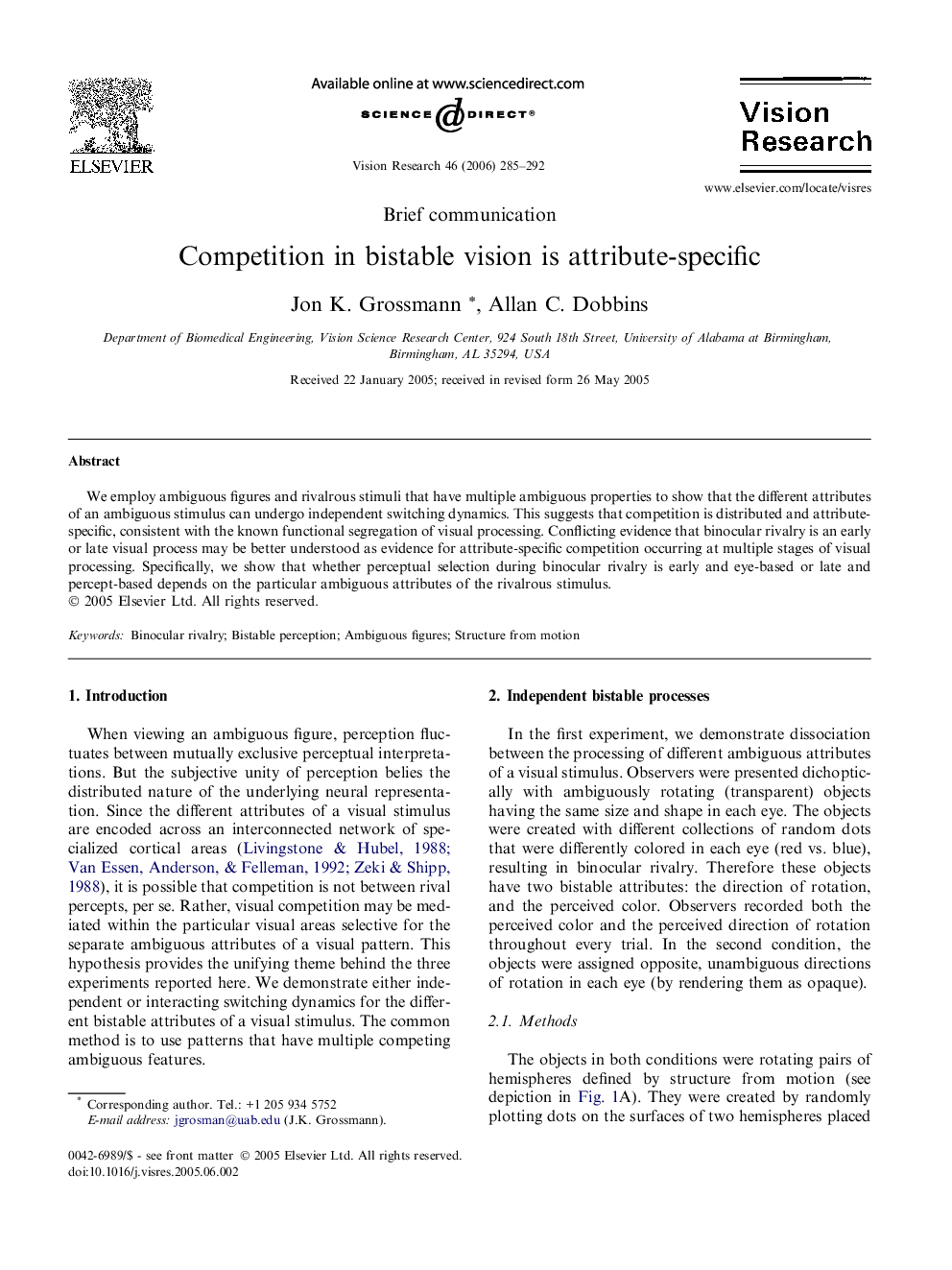 Competition in bistable vision is attribute-specific