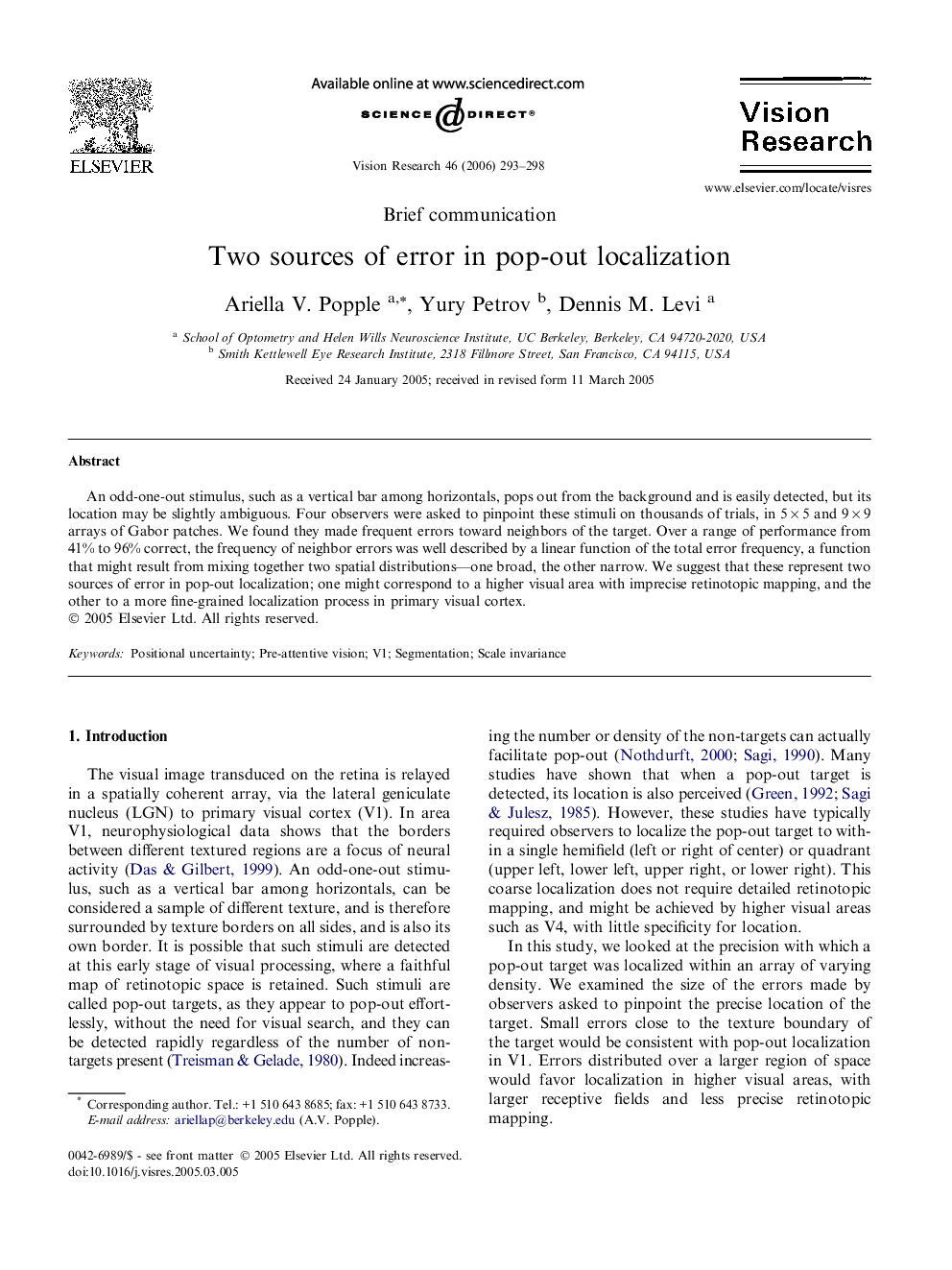 Two sources of error in pop-out localization