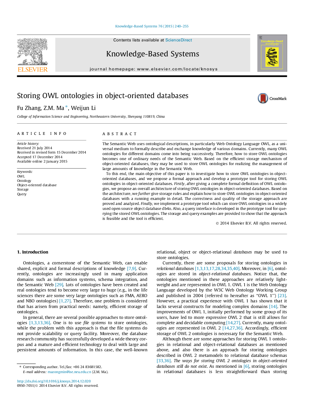 Storing OWL ontologies in object-oriented databases