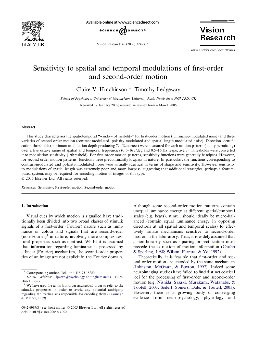 Sensitivity to spatial and temporal modulations of first-order and second-order motion