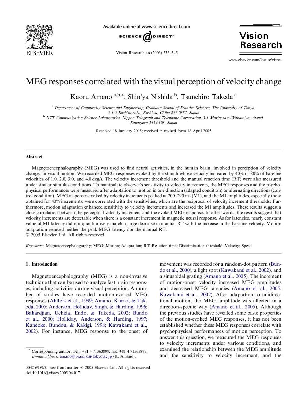 MEG responses correlated with the visual perception of velocity change