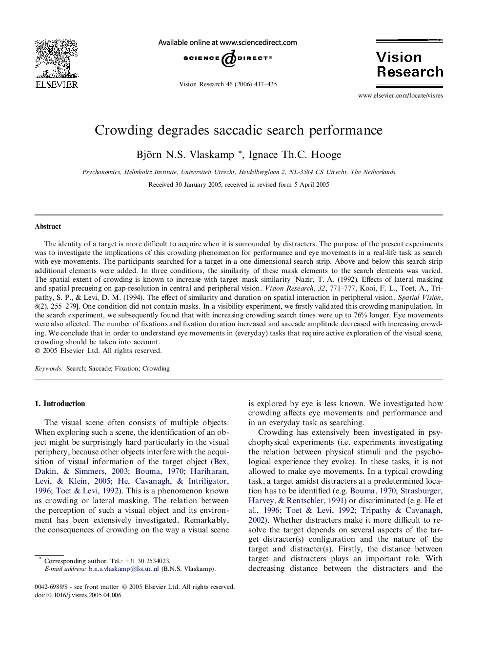 Crowding degrades saccadic search performance