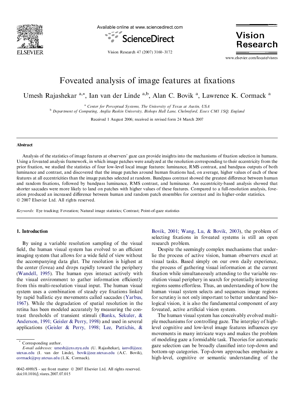 Foveated analysis of image features at fixations