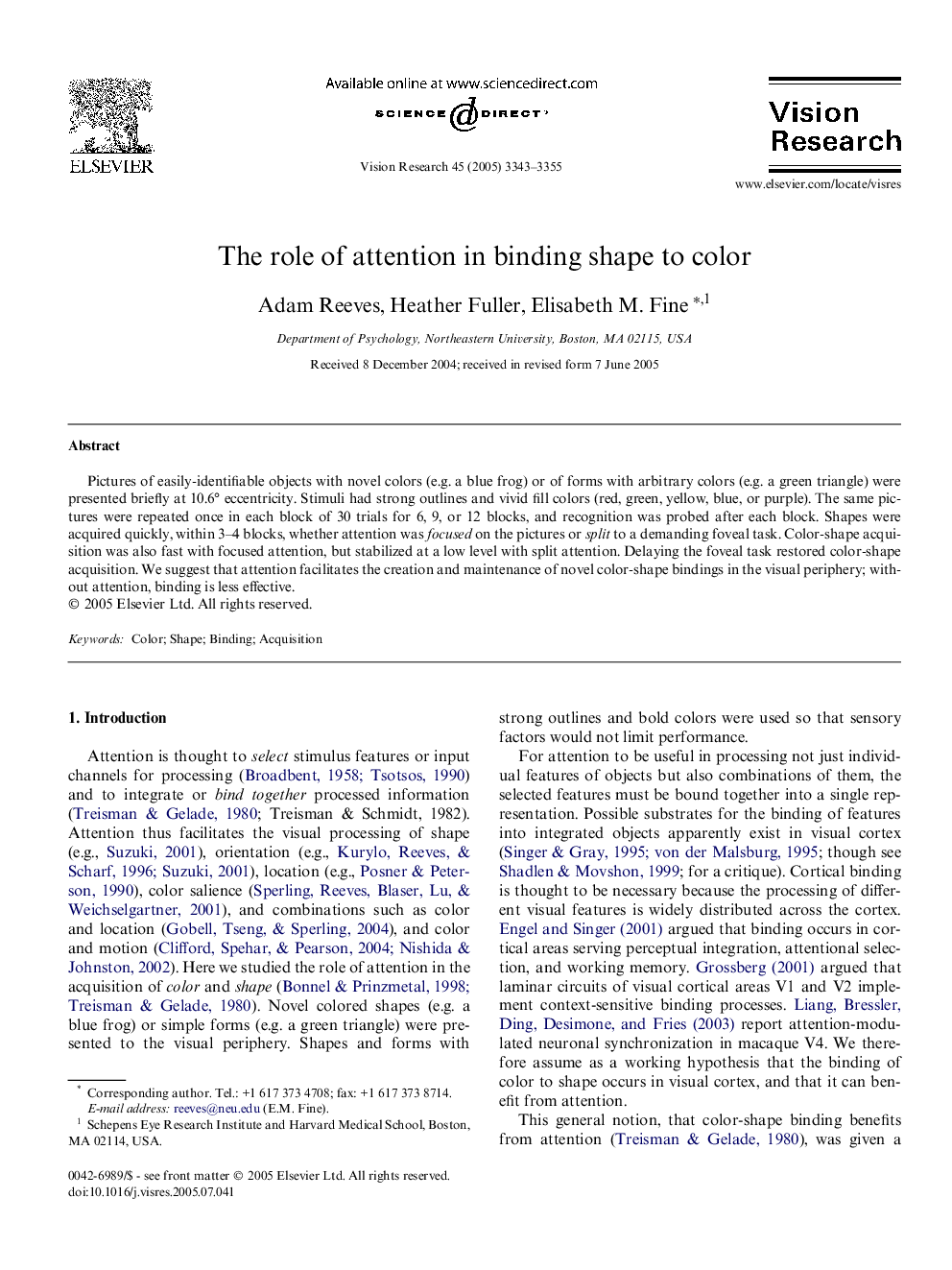 The role of attention in binding shape to color