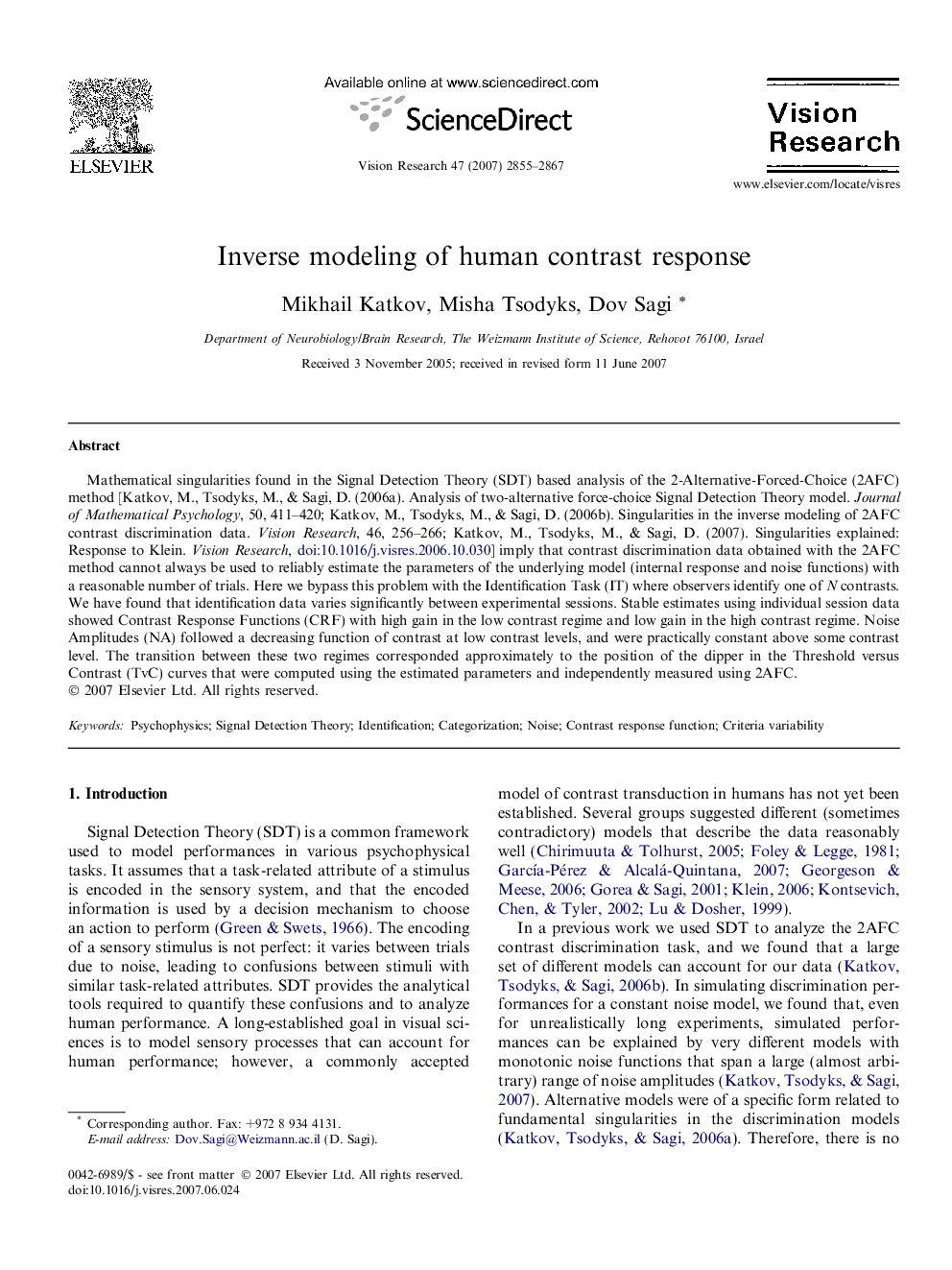 Inverse modeling of human contrast response