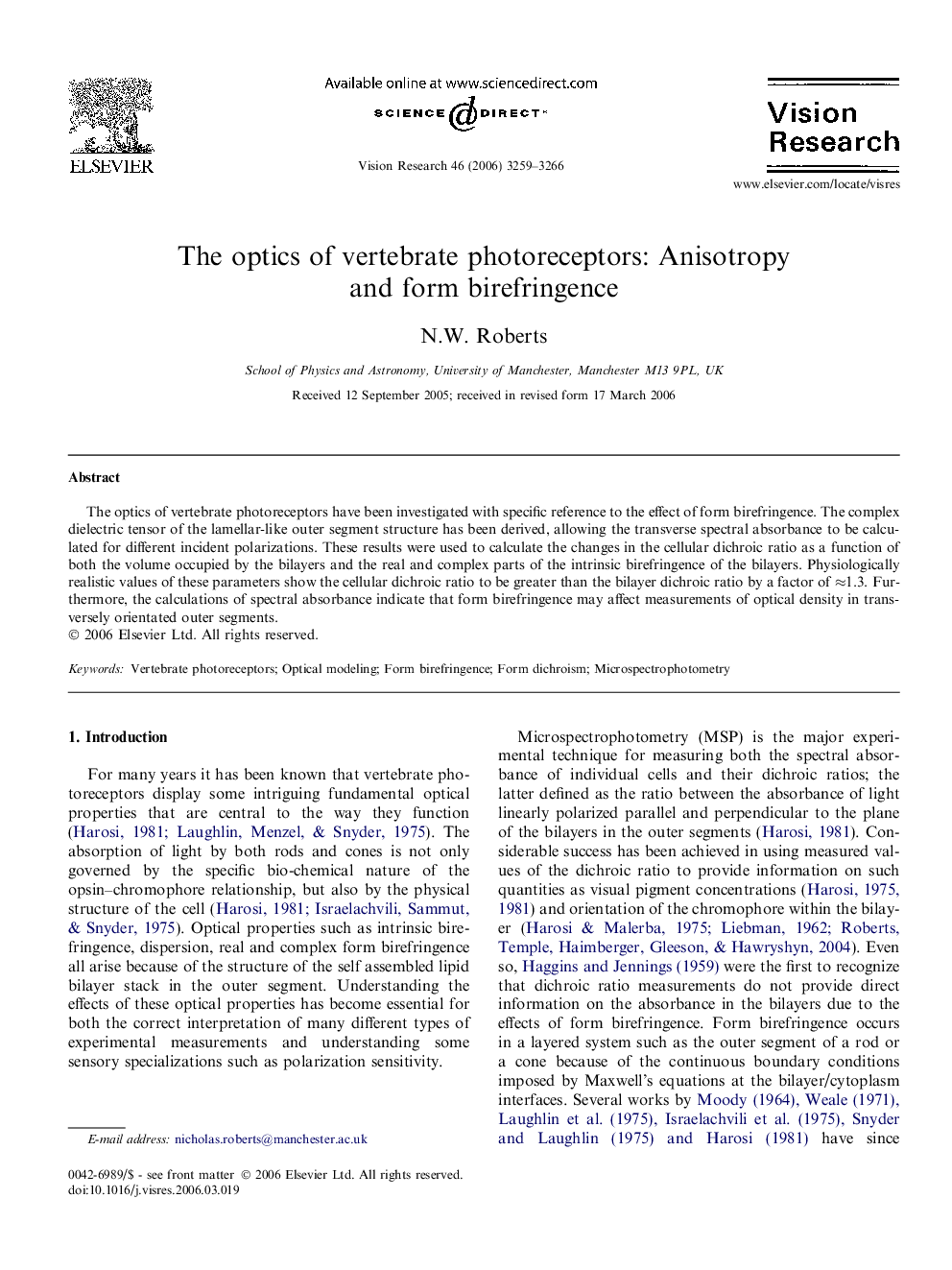 The optics of vertebrate photoreceptors: Anisotropy and form birefringence