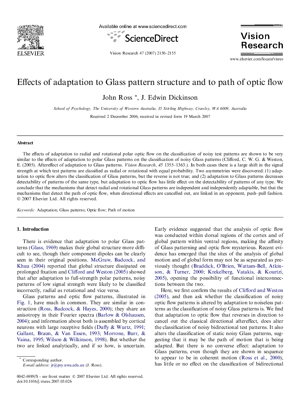 Effects of adaptation to Glass pattern structure and to path of optic flow