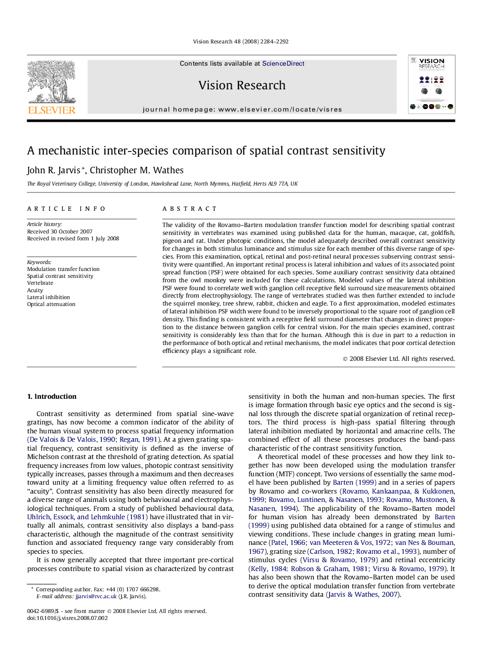 A mechanistic inter-species comparison of spatial contrast sensitivity