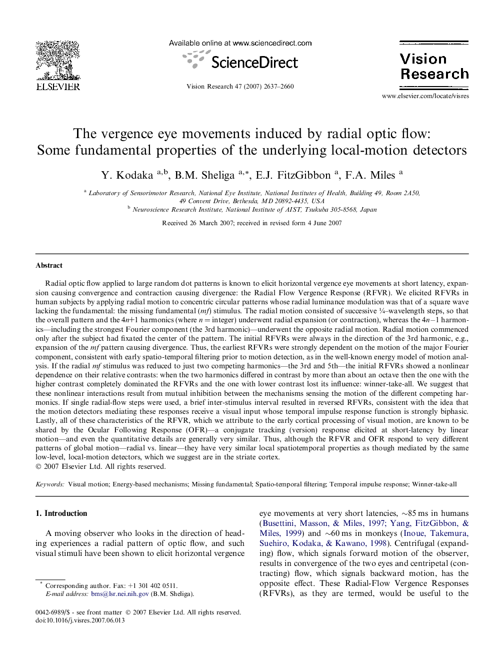 The vergence eye movements induced by radial optic flow: Some fundamental properties of the underlying local-motion detectors