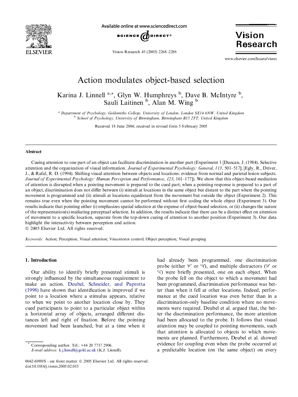 Action modulates object-based selection