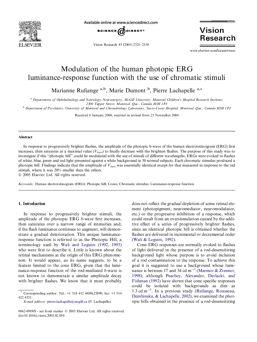 Modulation of the human photopic ERG luminance-response function with the use of chromatic stimuli