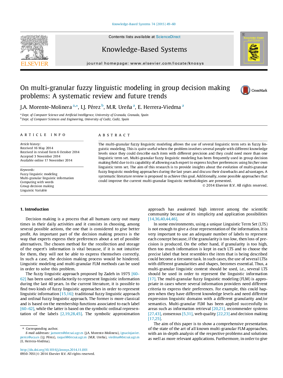 On multi-granular fuzzy linguistic modeling in group decision making problems: A systematic review and future trends