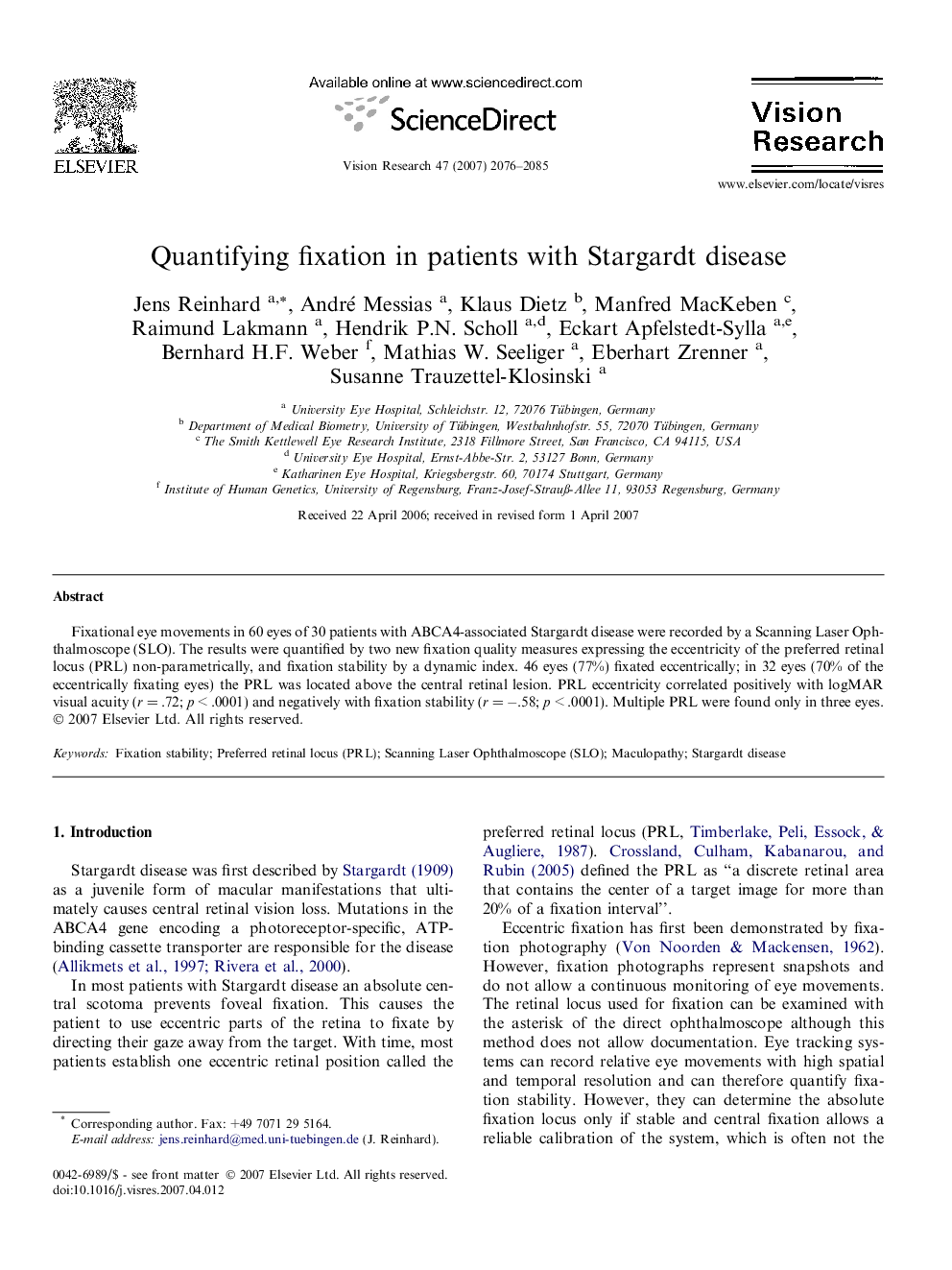 Quantifying fixation in patients with Stargardt disease