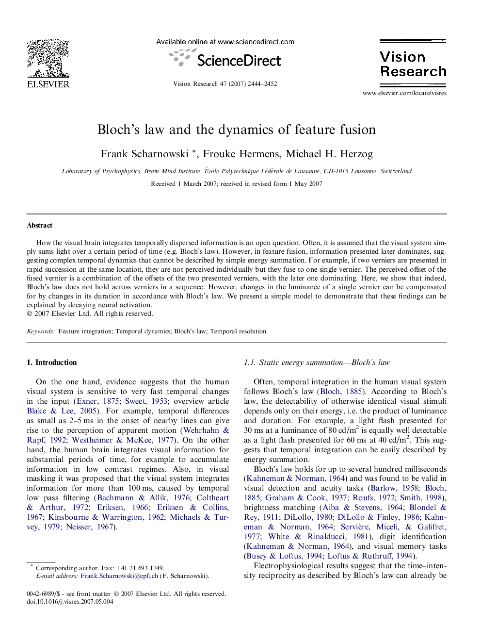 Bloch’s law and the dynamics of feature fusion