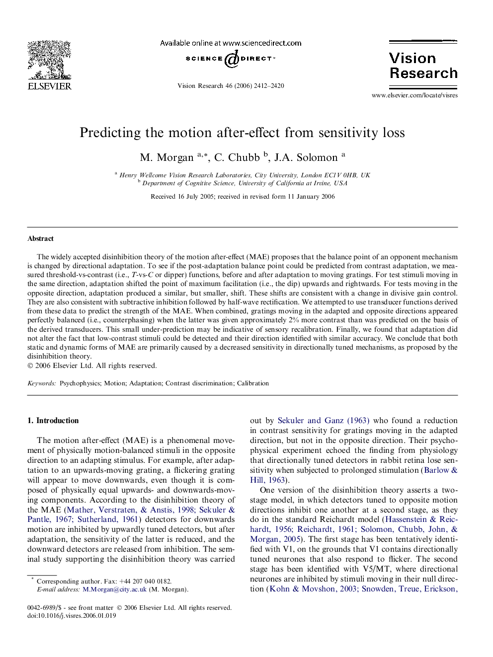 Predicting the motion after-effect from sensitivity loss