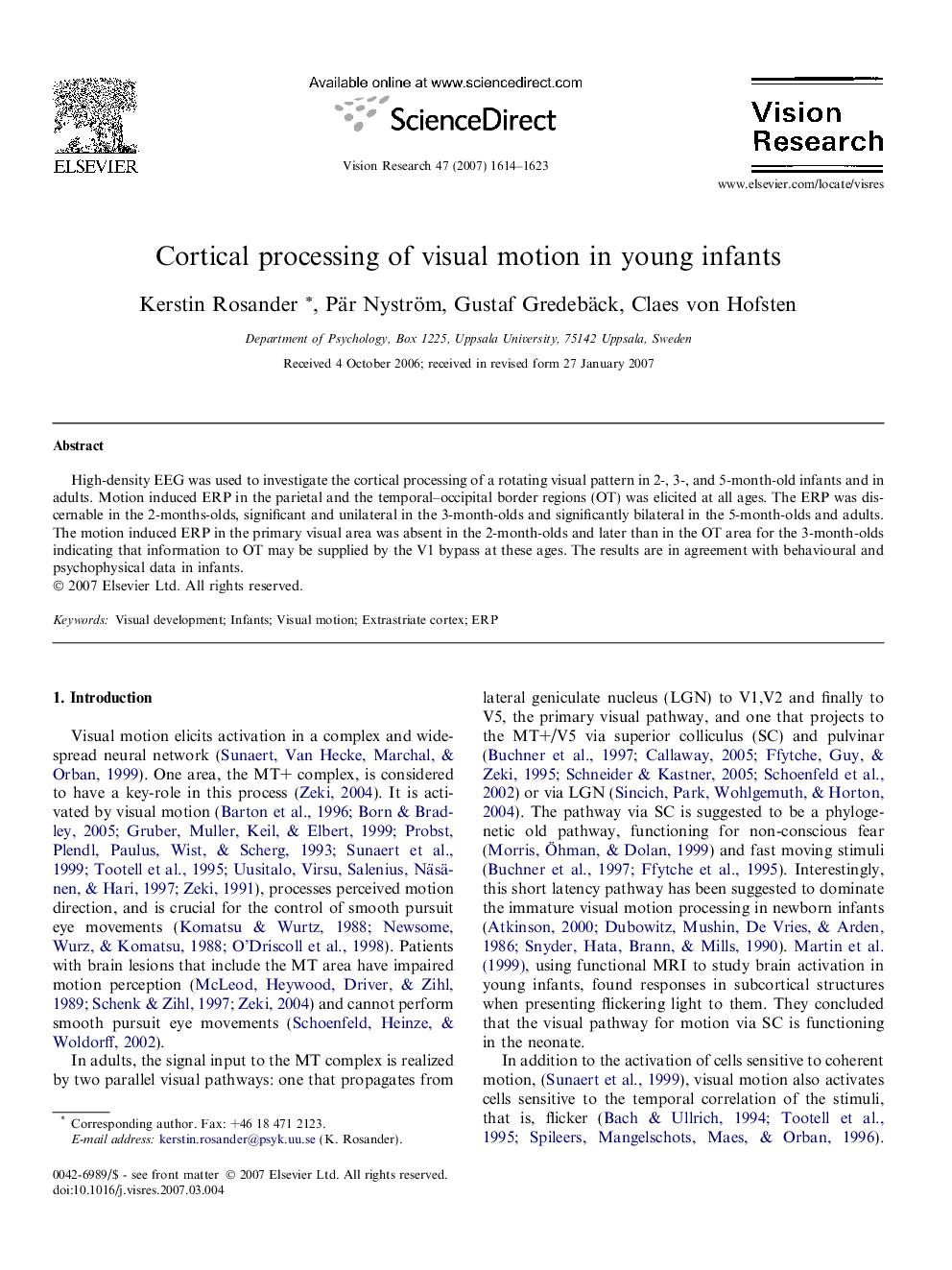 Cortical processing of visual motion in young infants