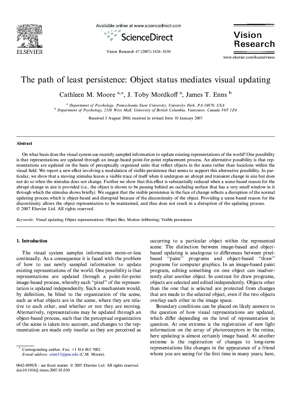 The path of least persistence: Object status mediates visual updating