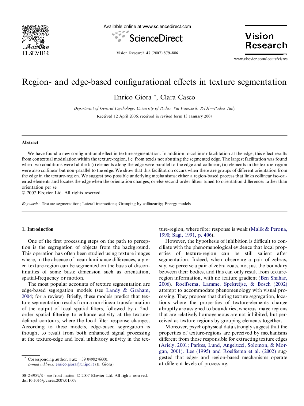 Region- and edge-based configurational effects in texture segmentation