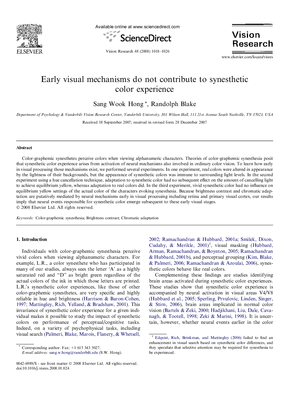 Early visual mechanisms do not contribute to synesthetic color experience