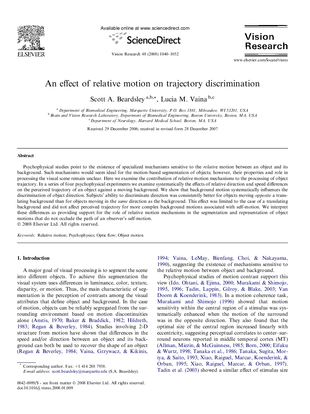 An effect of relative motion on trajectory discrimination