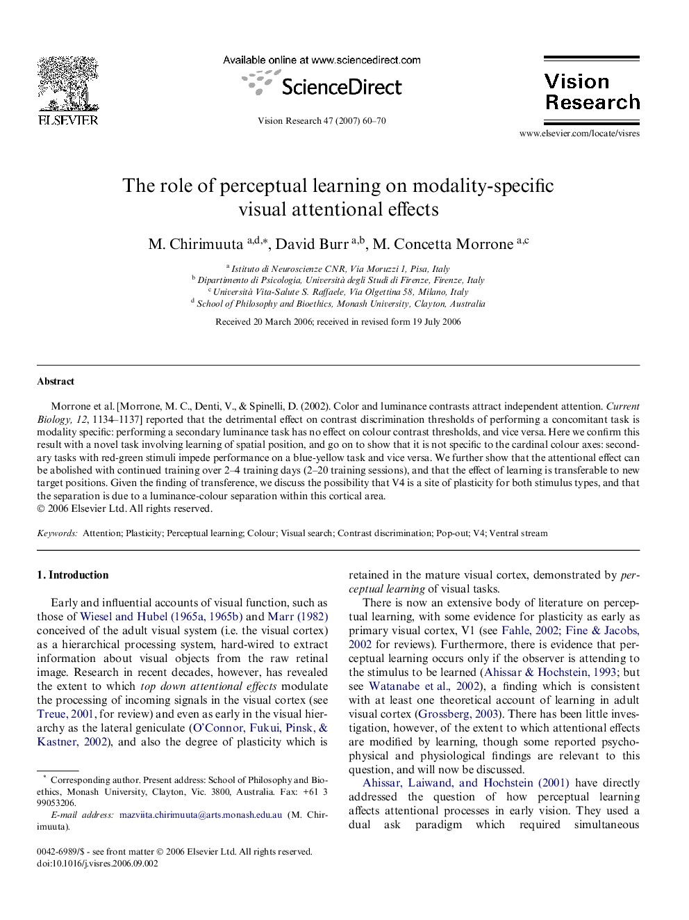 The role of perceptual learning on modality-specific visual attentional effects