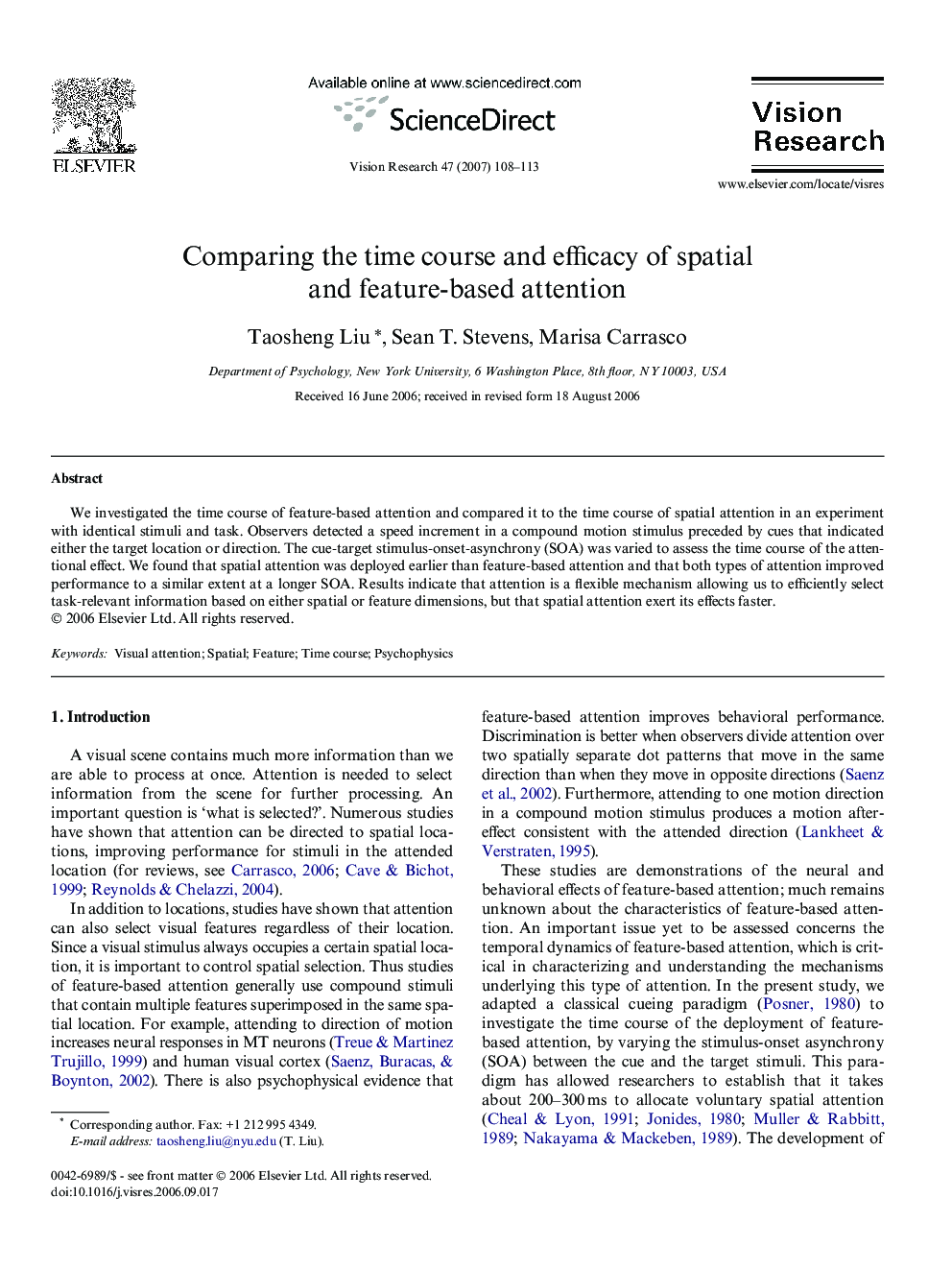 Comparing the time course and efficacy of spatial and feature-based attention