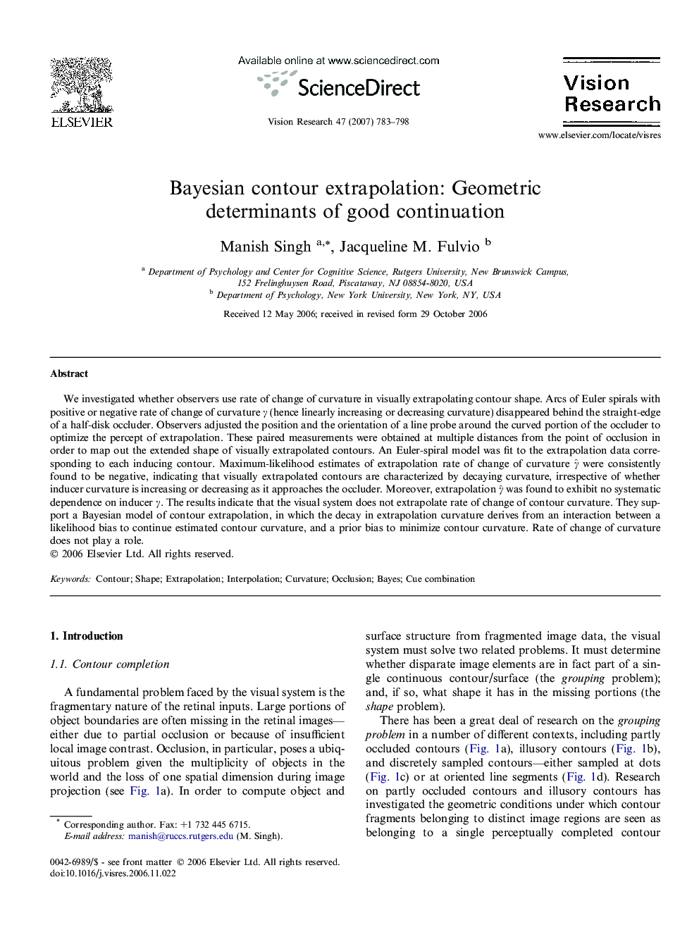 Bayesian contour extrapolation: Geometric determinants of good continuation