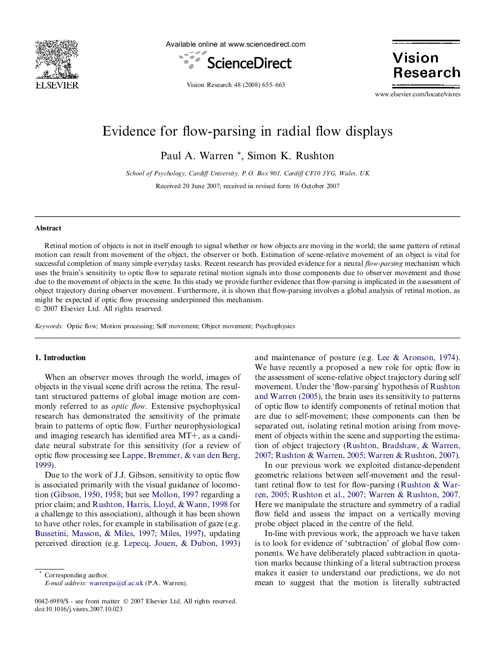 Evidence for flow-parsing in radial flow displays