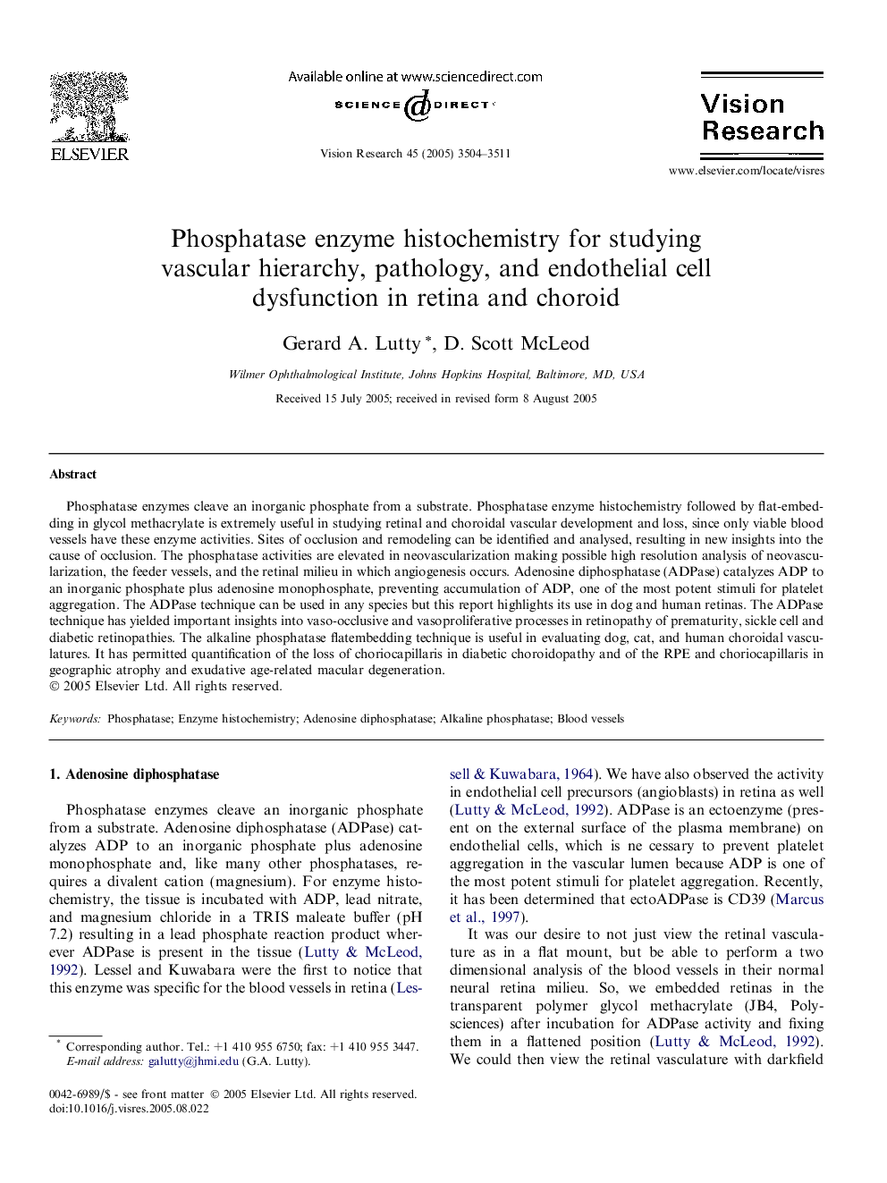 Phosphatase enzyme histochemistry for studying vascular hierarchy, pathology, and endothelial cell dysfunction in retina and choroid