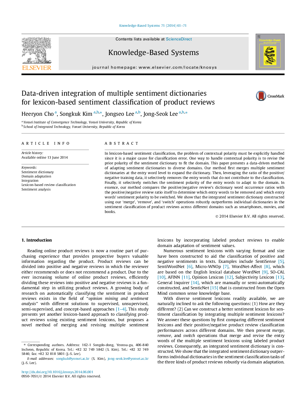 Data-driven integration of multiple sentiment dictionaries for lexicon-based sentiment classification of product reviews