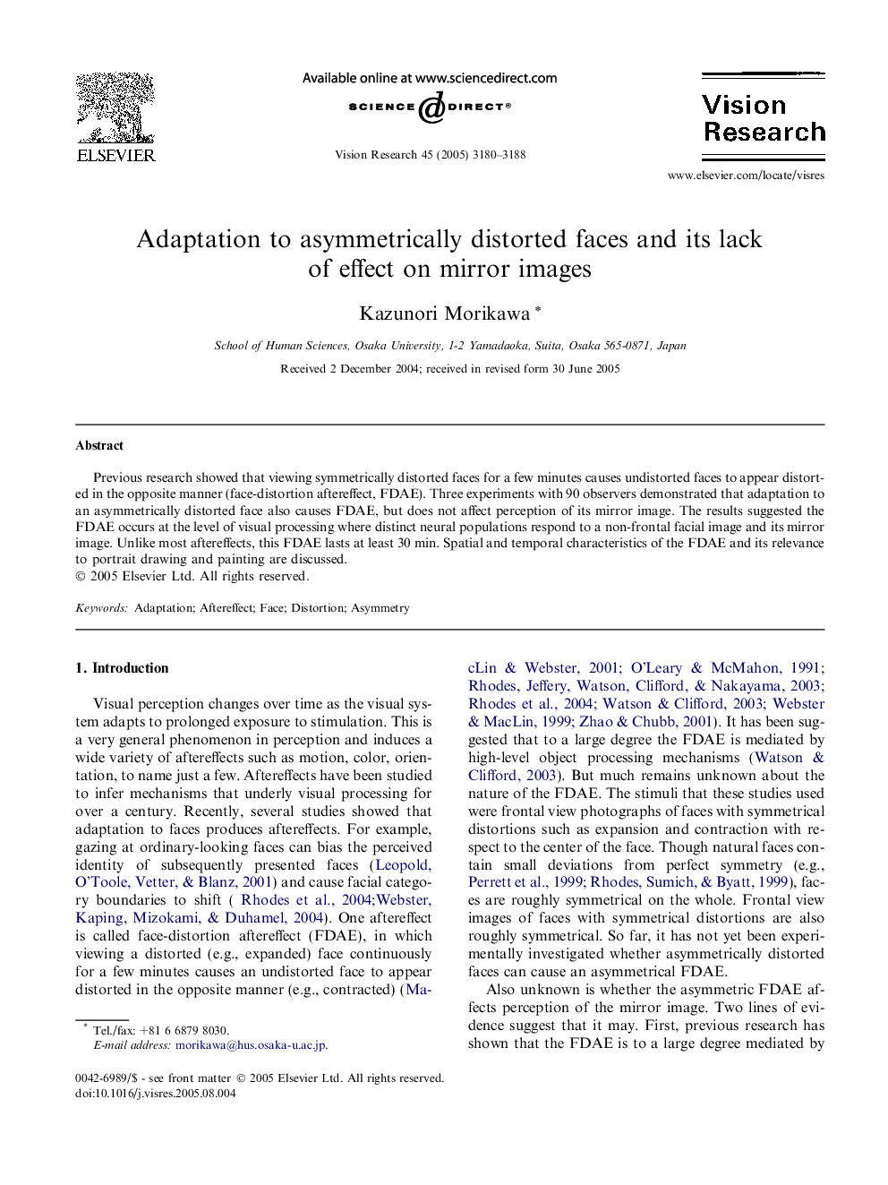 Adaptation to asymmetrically distorted faces and its lack of effect on mirror images