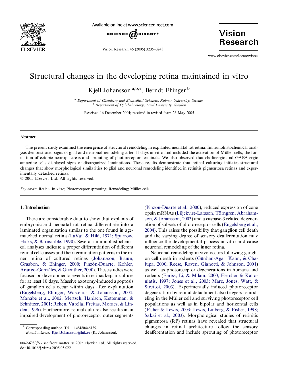 Structural changes in the developing retina maintained in vitro