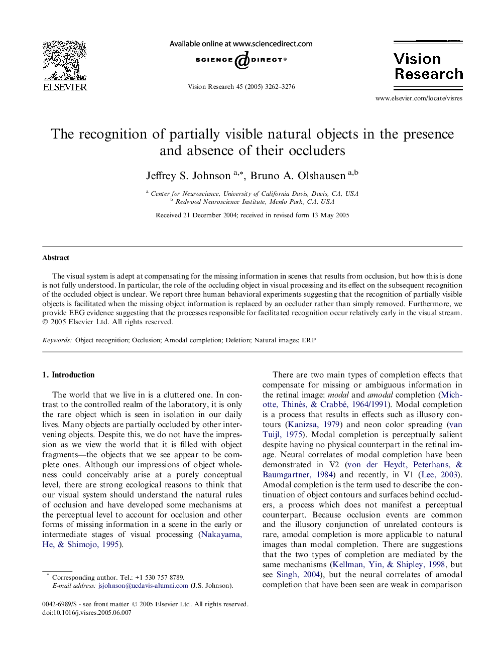 The recognition of partially visible natural objects in the presence and absence of their occluders