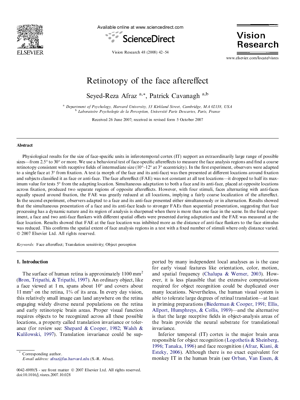 Retinotopy of the face aftereffect