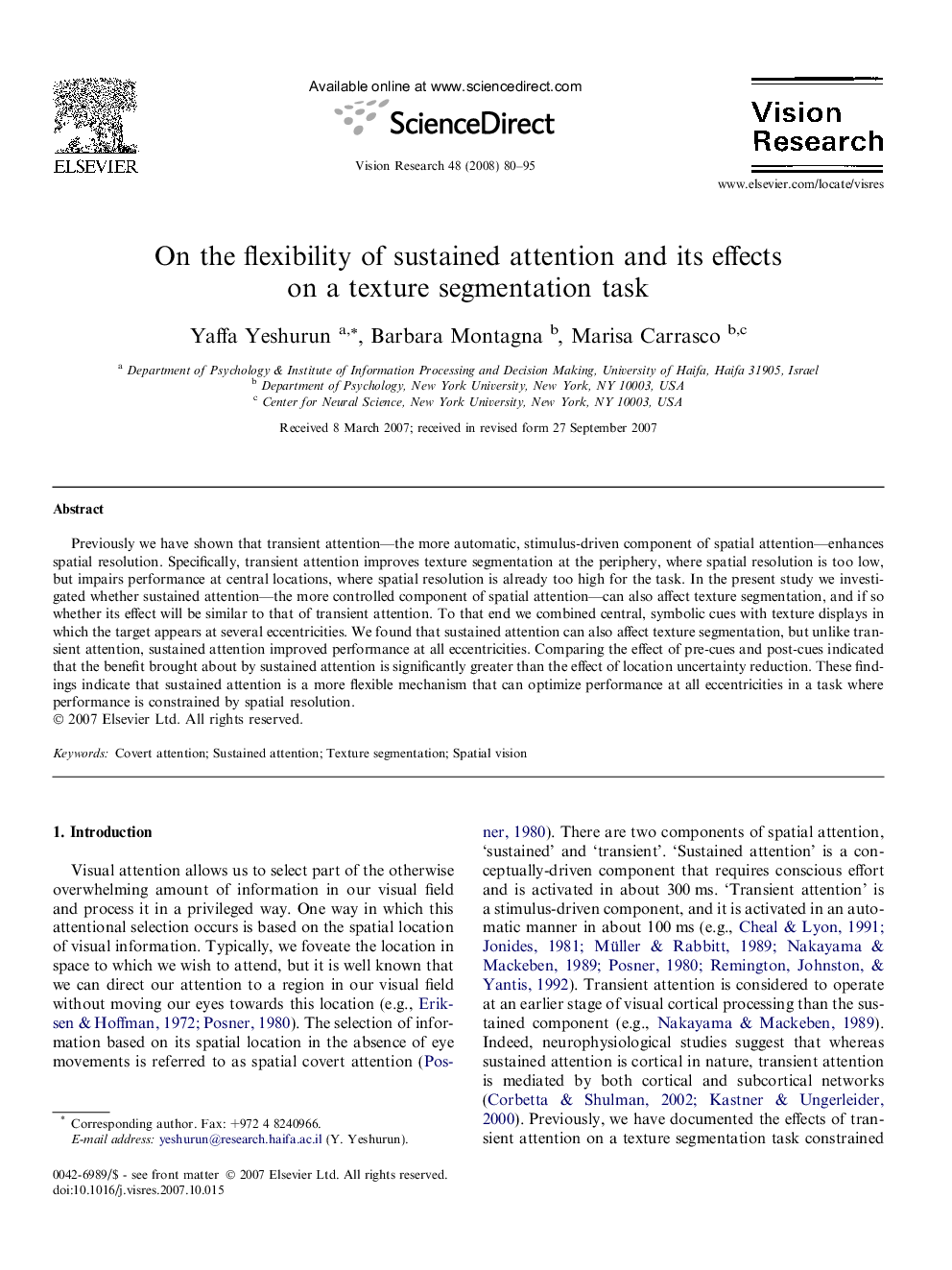 On the flexibility of sustained attention and its effects on a texture segmentation task