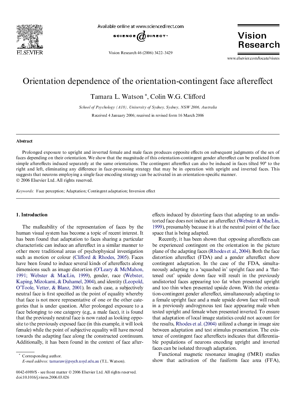 Orientation dependence of the orientation-contingent face aftereffect